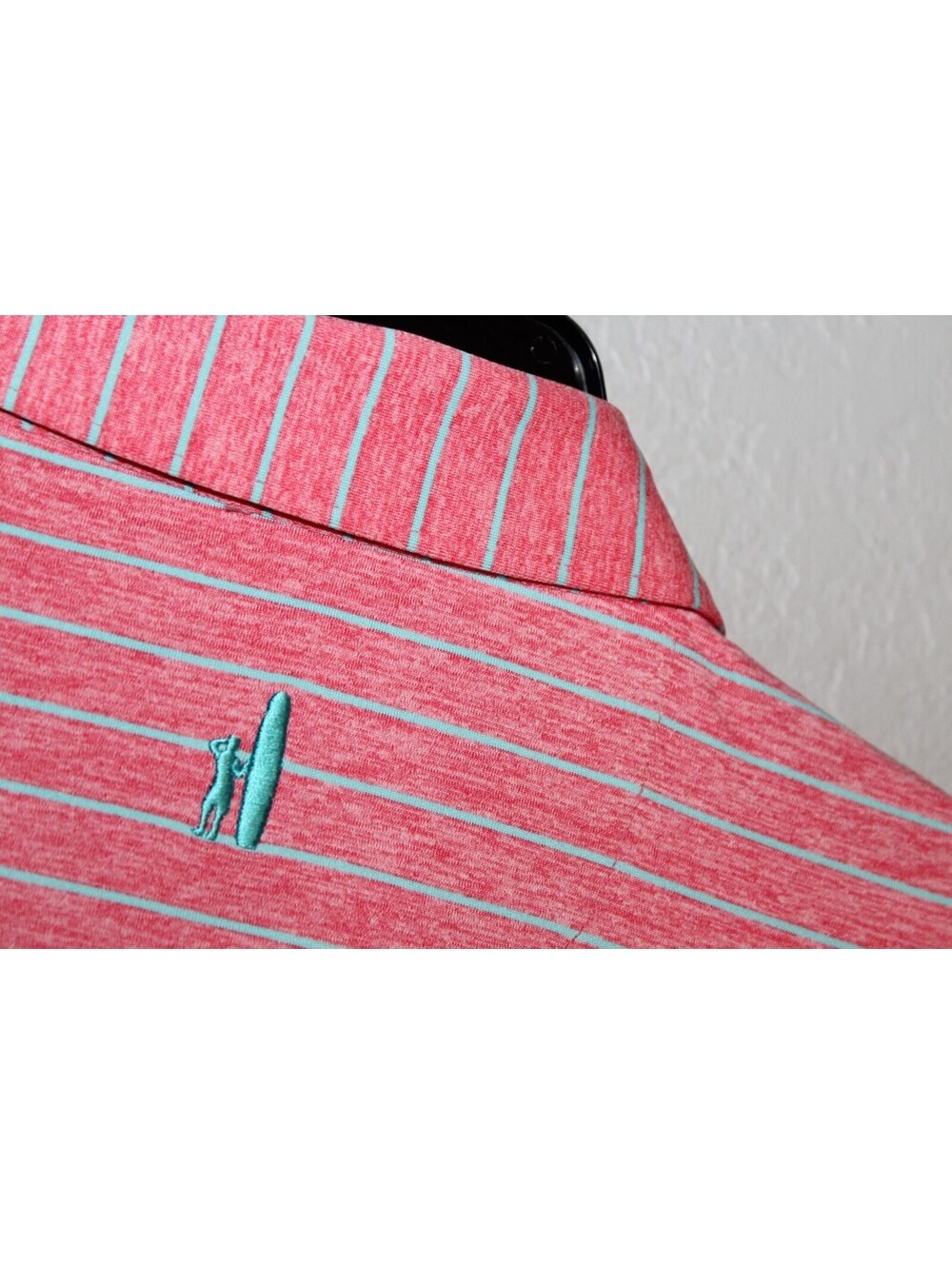 NEW Johnnie-O Newton Men Large Azalea Red Striped Performance Golf Polo Shirt